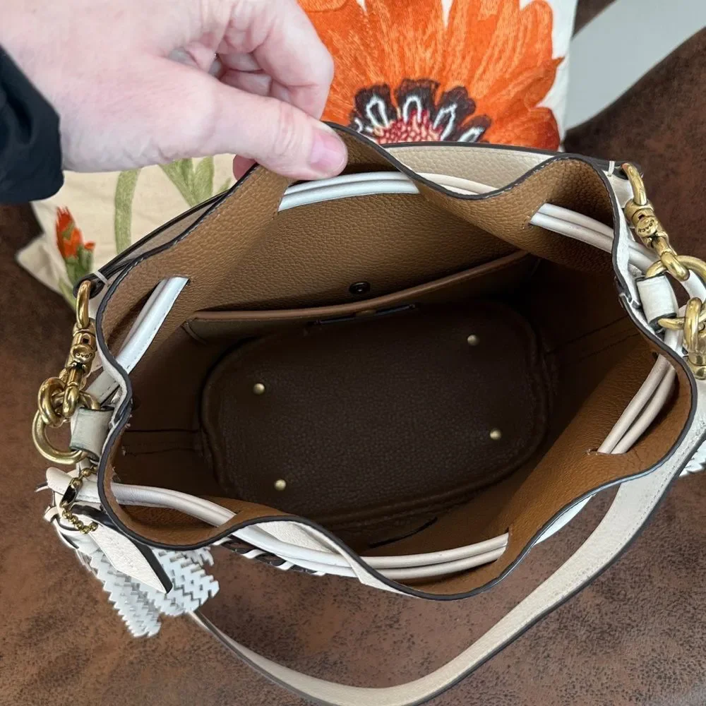 Coach Lora Bucket Bag Whipstitch Tassels Hangtag Chalk 2020 #651